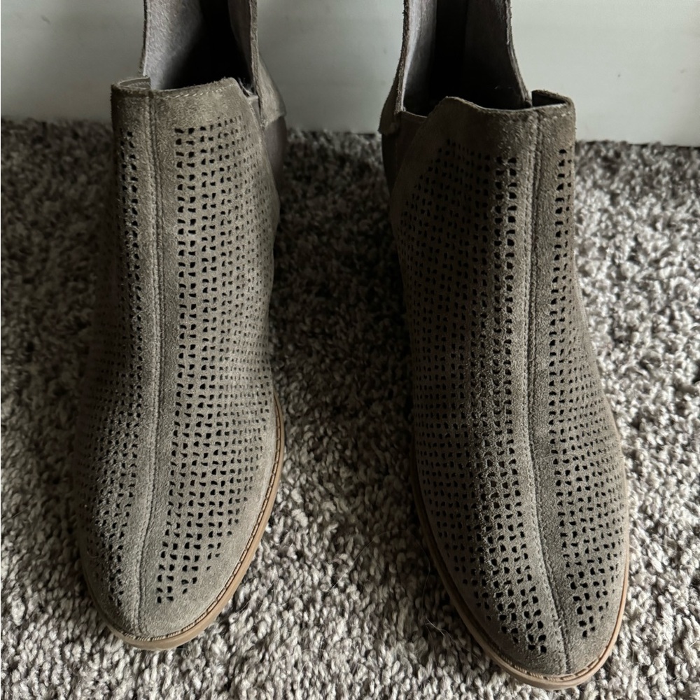 Gray Suede Ankle Booties with Perforated Design